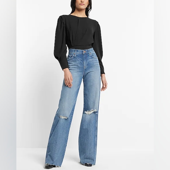 Burgundy Ruched Long Sleeve Express Blouse - Picture 5 of 7